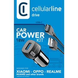 Cellularline USB Car Charger Kit 18W - USB-C - Huawei, Xiaomi, Wiko, Asus and other smartphone
