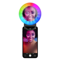 Tech Pop Selfie Ring Pocket Multicolor - Universale Anello led a clip con modalità RGB a luminosità regolabile e specchio integrato.