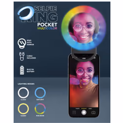 Tech Pop Selfie Ring Pocket Multicolor - Universale Anello led a clip con modalità RGB a luminosità regolabile e specchio integrato. - Vista aggiuntiva 6