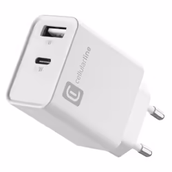 Cellularline Multiport Charger PD 20W Caricabatterie 20W con porta USB-A e USB-C, Interno, AC, Bianco