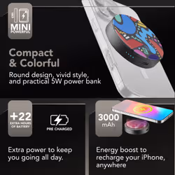 Cellularline Mag Vibe 3000 MAG VIBE è il power bank MagSafe da 3000 mAh con design compatto e rotondo con grafiche colorate. Si aggancia magneticamente all’iPhone per una ricarica wireless da 5W. Perfetto per chi cerca stile e praticità in movimento. - Vista aggiuntiva 5