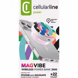 Cellularline Mag Vibe 3000 MAG VIBE è il power bank MagSafe da 3000 mAh con design compatto e rotondo con grafiche colorate. Si aggancia magneticamente all’iPhone per una ricarica wireless da 5W. Perfetto per chi cerca stile e praticità in movimento. - Vista aggiuntiva 4
