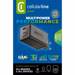 Cellularline ACH GaN+ 3 porte 100W Caricabatterie da rete ultra-performante da 100W con 2 porte USB-C e 1 USB-A, compatibile con smartphone, tablet e laptop - Vista aggiuntiva 2