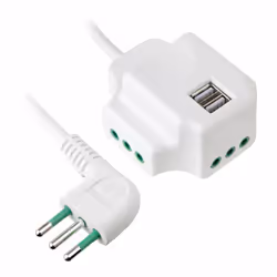 Ekon Multipresa con 3 spine italiane e 2 prese USB-A, 1,5 m, Interno, Tipo L, Tipo L, Bianco, 3 presa(e) AC