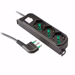 Ekon Multipresa con 3 prese bipasso italo-tedesche, 1,5 m, Interno, Tipo L, Tipo L, Ad angolo, Nero