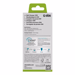 SBS TETR1CPD25LBGRS Caricabatterie per dispositivi mobili Universale Ciano AC Ricarica rapida Interno