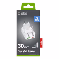 SBS TETRGANUSBTCFOLD30W Caricabatterie per dispositivi mobili Cuffie, Auricolare, Computer portatile, Smartphone, Tablet Bianco AC Ricarica rapida Interno - Vista aggiuntiva 2