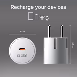 SBS TETRSCHU1CPD30 Caricabatterie per dispositivi mobili Cuffie, Orologio intelligente, Smartphone, Tablet Bianco AC Ricarica rapida Interno - Vista aggiuntiva 4