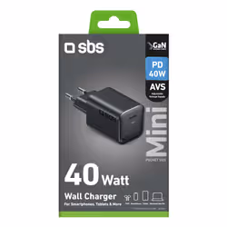SBS TETRGAN1CAVS40W Caricabatterie per dispositivi mobili Smartphone, Tablet Nero AC Ricarica rapida Interno - Vista aggiuntiva 4