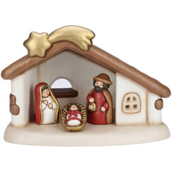 Thun - Presepe Completo Set Capanna: Sacra Famiglia - Versione Rossa - Statuine Presepe Classico - Ceramica - i Classici