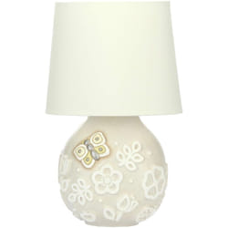 Thun - Lampada da Tavolo e Comodino, Abat-Jour Camera da Letto Bianca, Decorata con Fiori e Farfalla - Accessori per la Casa - Linea Prestige