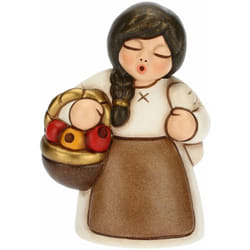Thun - Presepe 2022 - Statuina Presepe Donna al Mercato in Ceramica Decorata a Mano, Versione Vestito Bianco - Linea Presepe Classico - 5,8x5x8 cm h