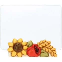 Thun - Portafoto in Ceramica Decorata a Mano con Girasole e Papavero e Portafoto in Vetro, Linea Fiori e Fantasia, 16x8x6 cm h