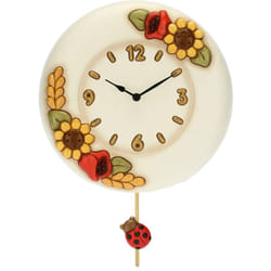 Thun - Orologio a Pendolo in Ceramica Decorata a Mano, Linea Fiori e Fantasia, ø 26 cm