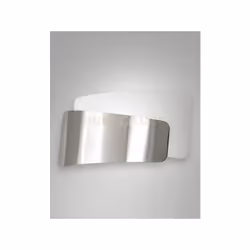 Applique in metallo e vetro in lastra nichel satinato, 1 luce attacco E27, IP20. Larghezza 36cm .
