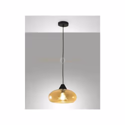 Sospensione 1 luce in vetro soffiato e struttura in metallo, colore ambra, altezza fino a 200cm regolabile, attacco lampadina ...