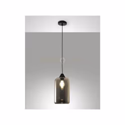 Lampadario a sospensione in vetro soffiato colore fumè e struttura in metallo nera, altezza regolabile fino a 200cm e attacco ...