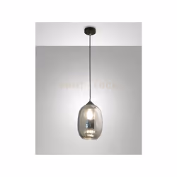 Lampadario a sospensione in vetro soffiato a 1 luce colore fumè e struttura in metallo colore nero, altezza regolabile fino a ...