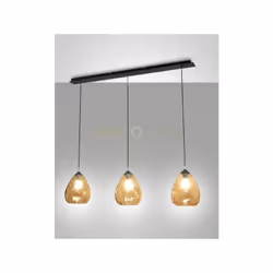 Lampadario a sospensione a 3 luci in vetro soffiato, struttura nera in metallo con base rettanolare. Attacco E27, altezza reg ...