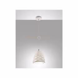 Lampadario a sospensione 1 luce in metallo e paralume in ceramica bianco, altezza regolabile fino a 200cm, paralume d.20cm.