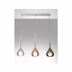 Lampadario a sospensione con struttura lineare bianca e 3 luci in vetro colorate in ambra, fumè, trasparente, con attacco lam ...