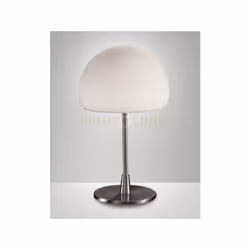 Lampada da tavolo colore nichel in metallo e vetro soffiato accensione al tocco, 1 luce attacco E14.Diametro 19cm