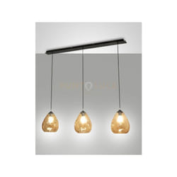 Gisella sospensione ambra in vetro 3 luci base rettangolare attacco E27 smart c/access.