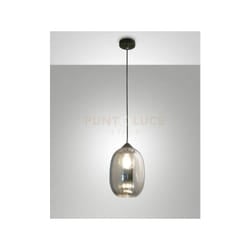 Infinity sospensione 1 luce D.20cm in vetro fume' e struttura in metallo nera attacco E27 smart c/access.