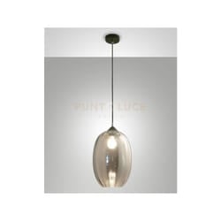 Fabas Luce - infinity sospensione 1 luce D.25cm in vetro fume' e struttura in metallo nera attacco E27 smart c/access.