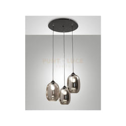 Infinity sospensione 3 luci in vetro fume' D.58CM con struttura in metallo nero tonda attacco E27 smart c/access.