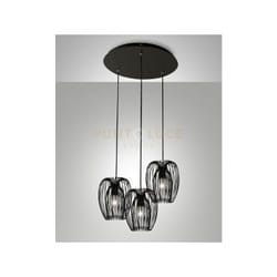 Fabas Luce - camp lampadario a sospensione nero 3 luci attacco E27, base tonda D.50CM