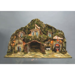 Paesaggio Per Presepe Cm.42X96X58H Con Fontana,Mulino,Fuoco,10Luci decorazione di Natale