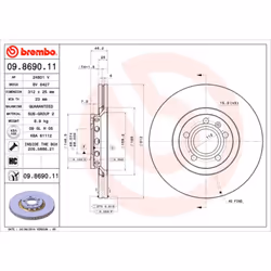 Disco freno BREMBO 9869011 anteriore, ventilato, altamente carbonizzato, 1 Pezzo