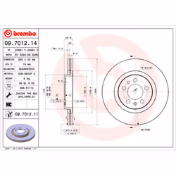 Disco freno BREMBO 9701211 anteriore, ventilato, altamente carbonizzato, 1 Pezzo