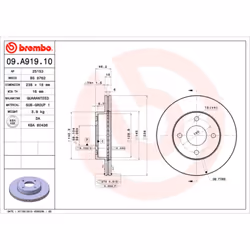 Disco freno BREMBO 09A91910 anteriore, ventilato, 1 Pezzo