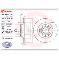 Disco freno BREMBO 8884321 posteriore, pieno, 1 Pezzo
