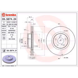 Disco freno BREMBO 9567421 anteriore, ventilato, 1 Pezzo