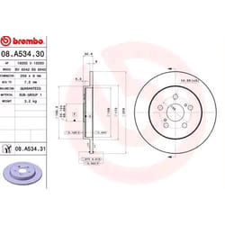 BREMBO Disco freno TOYOTA: Prius III Hatchback, Prius IV Liftback, LEXUS: CT, SUBARU: Trezia II COATED DISC LINE 9mm 5 pieno rivestito 08.A534.31