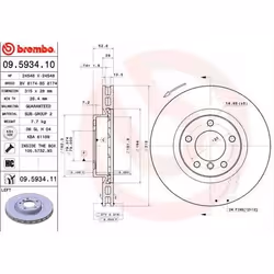 Disco freno; BREMBO; COATED DISC LINE; 315 28 5 ventilazione interna rivestito; per BMW, WIESMANN; 34112227171, 34112227737, ...