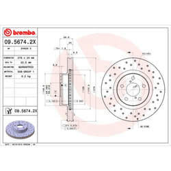Disco freno BREMBO 0956742X anteriore, perforato, ventilato, perforato, 1 Pezzo