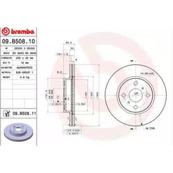 BREMBO Disco freno TOYOTA: iQ COATED DISC LINE 20mm 4 ventilazione interna rivestito 09.B508.11 4351274010 Dischi freno, Dischi dei freni