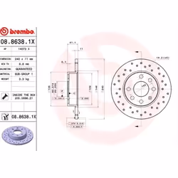 Disco freno; BREMBO; XTRA LINE; 240 11 4 pieno, forato rivestito; per OPEL, VAUXHALL; 569020, 9195981, 9195981