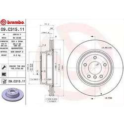 BREMBO Disco freno BMW: 1 Coupe, 1 Cabrio COATED DISC LINE 22mm 5 ventilazione interna rivestito ad alto tenore di carbonio 09.C315.11 34216778649