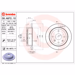 Disco freno BREMBO 08A87211 posteriore, pieno, 1 Pezzo