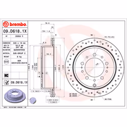 Altezza [mm]: 76. Diametro centraggio [mm]: 112. Diametro esterno [mm]: 345. Indice: 09.D618.1X. Lavorazione/trattamento: ad  ...