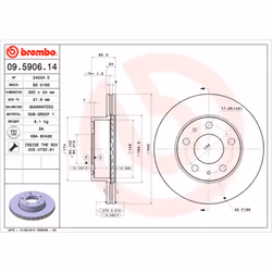 Disco freno BREMBO 09.5906.14, anteriore, ventilato , 1 Pezzo