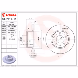 Disco freno BREMBO 08.7219.10, anteriore, pieno, 1 Pezzo