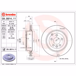 Disco freno BREMBO 9991411 posteriore, ventilato, 1 Pezzo