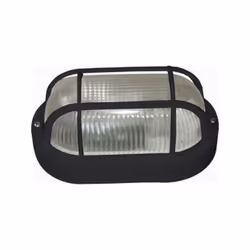 Plafoniera ovale con gabbia e struttura in termoplastico Diffusore in vetro stampato Dimensioni: 20.5 cm di lunghezza, 12 cm  ...