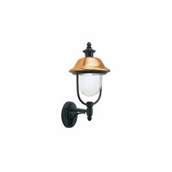 Applique con struttura in pressofusione di alluminio. Copertura superiore in rame. Diffusore in termoplastico trasparente. Al ...